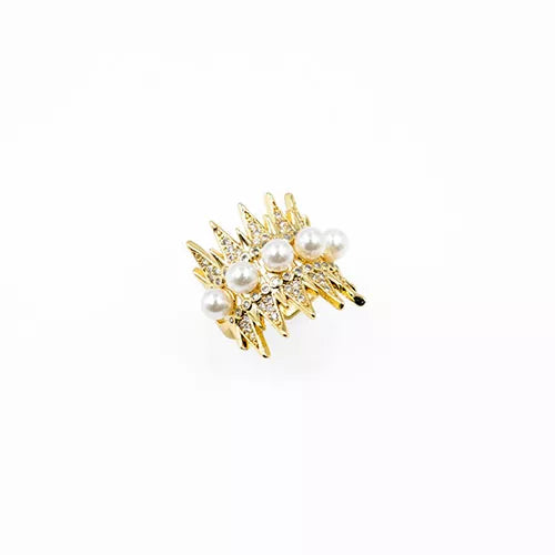 Anillo talla expandible en rodio zircon and pearl spikes