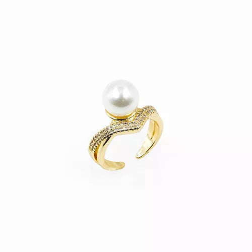 Anillo talla expandible en rodio zirconia bow and a pearl in the center