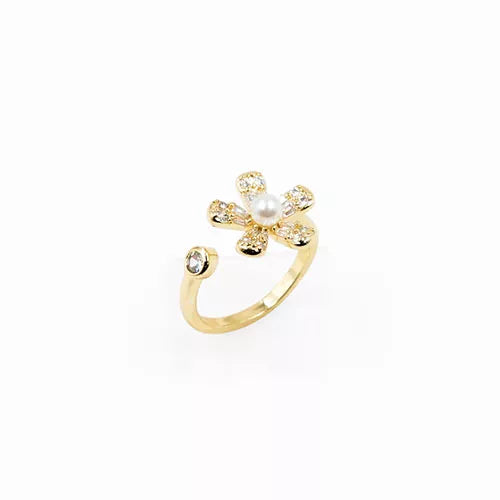 Anillo talla expandible flower with zircons and pearl