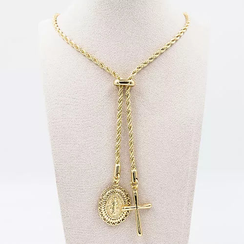 Cadena corbatín en rodio Virgen Milagrosa