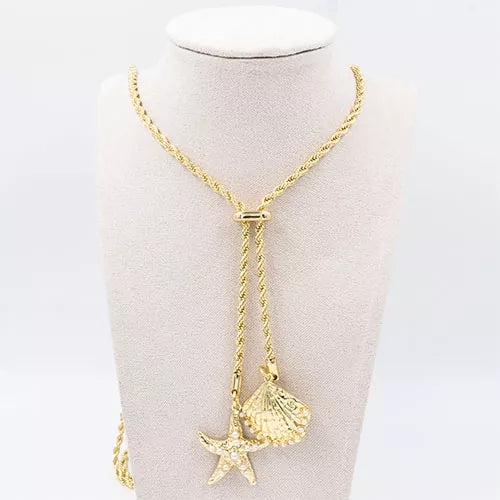Cadena corbatín en rodio shells and starfish