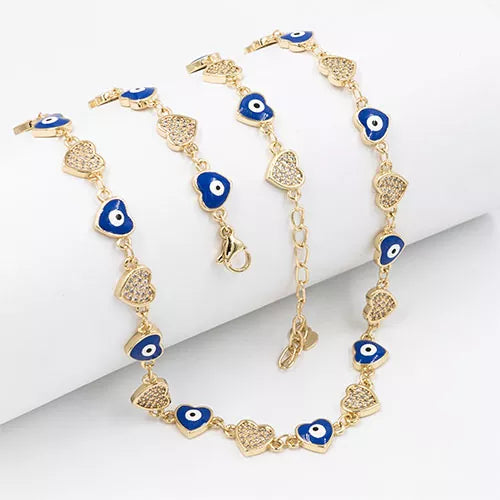 Cadena en rodio ojo turco corazón por 45 cm