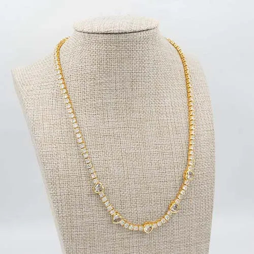 Cadena en rodio zircon corazón