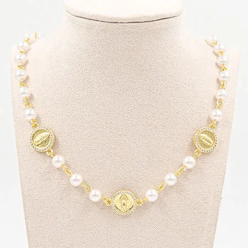 Cadena x 45 Cm pearls and gold Virgen de Guadalupe
