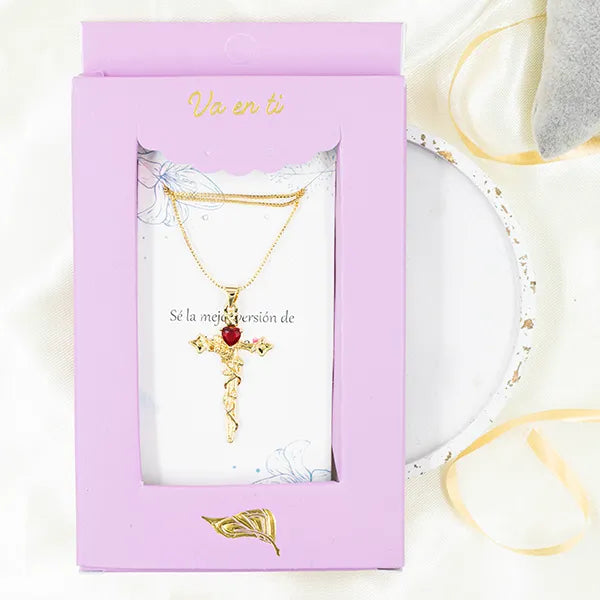 Collar en Rodio Cruz Sagrado Corazón