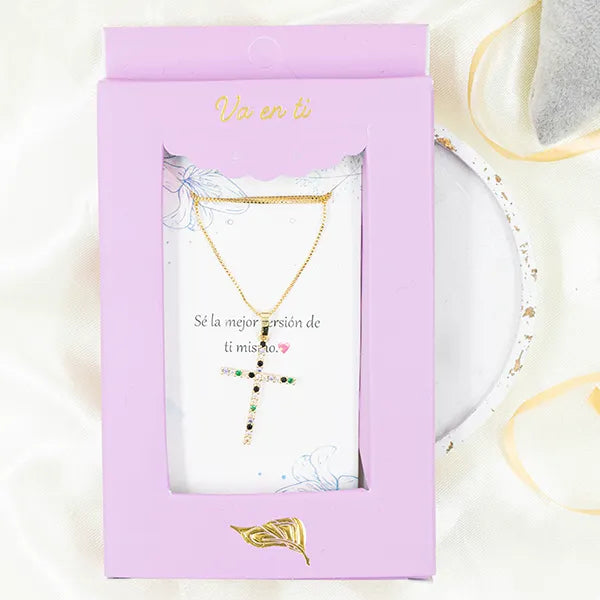 Collar en Rodio Cruz con Zircones ref 2