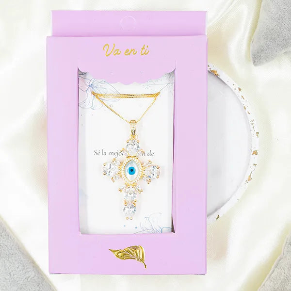 Collar en Rodio Cruz ojo turco