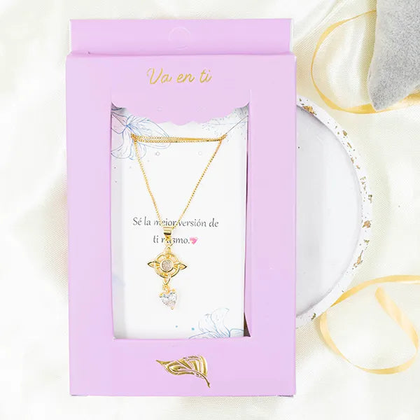 Collar en Rodio Flower and Bright Heart