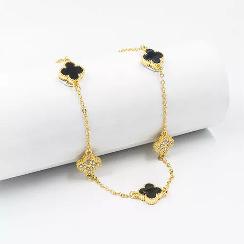 Collar en rodio chain with interspersed cloverleaf