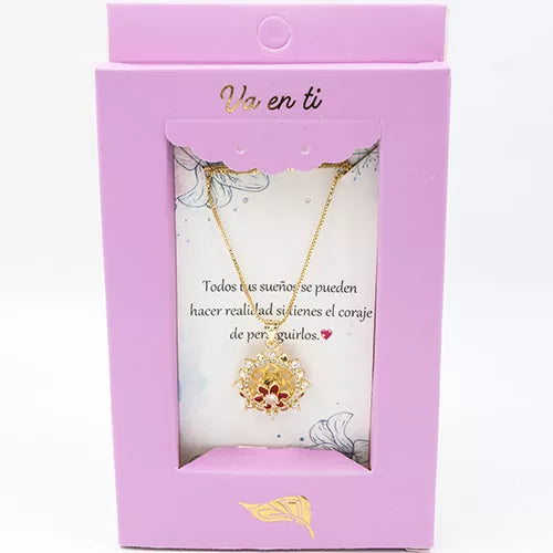 Collar en rodio rotating raised flower