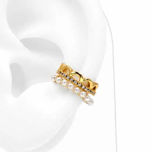 Ear cuff zircon and pearl arches