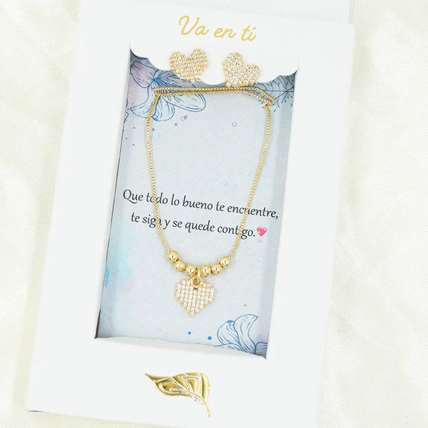 Juego en rodio heart with zircons