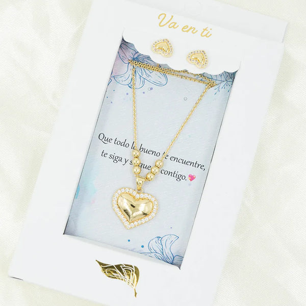 Juego en rodio heart with zircons ref 2