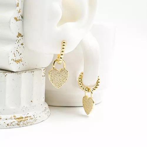 Par de candongas en rodio hanging heart padlock