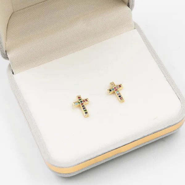 Par de topos cruz zircon multicolor