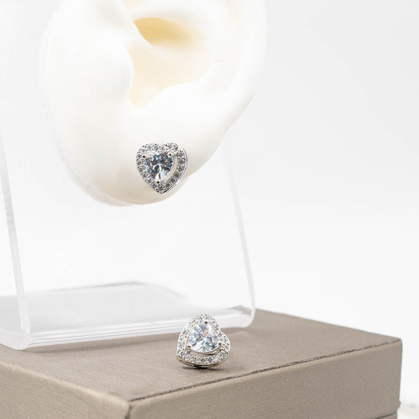 Par de topos en rodio Silver Radiant Heart