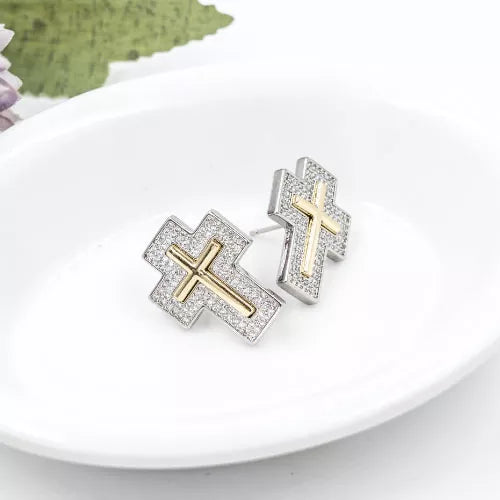 Par de topos en rodio cross filled with zircons