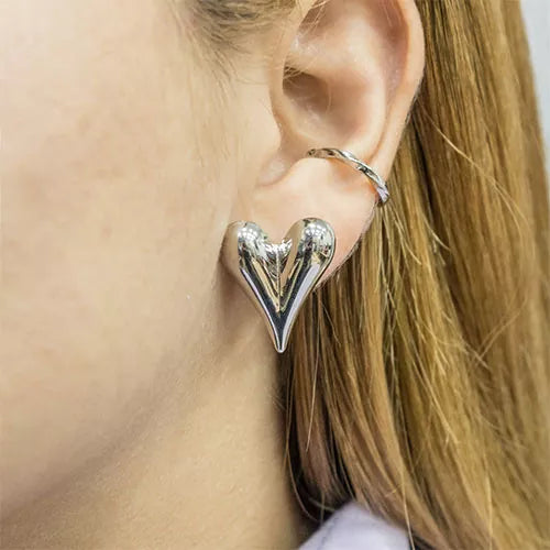 Par de topos en rodio elongated smooth heart
