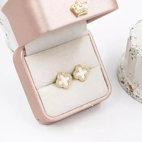 Par de topos en rodio inflated clover surrounded by zircons