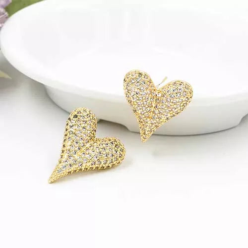 Par de topos en rodio large heart with zircon