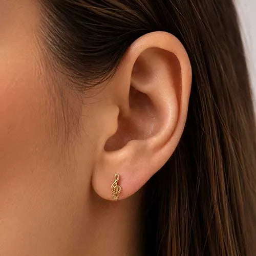 Par de topos en rodio musical note with cubic zircon