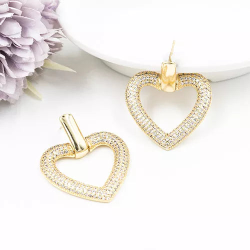 Par de topos en rodio openwork heart thin line