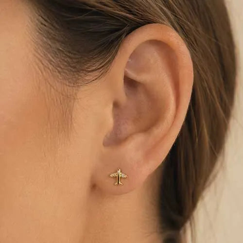 Par de topos en rodio small airplane with cubic zircon