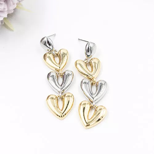 Par de topos en rodio triple heart two colors