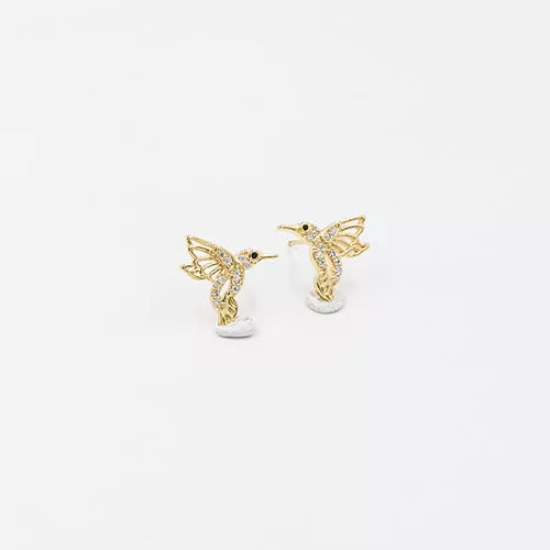 Par de topos en rodio zircon hummingbird