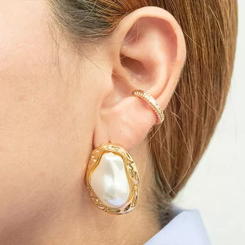 Par de topos irregular pearl with gold edge
