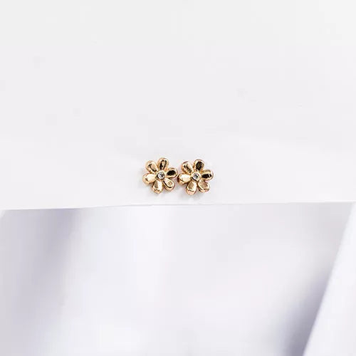 Par de topos mini en rodio delicate flower with circular zircon