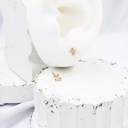 Par de topos mini en rodio small cross with holes