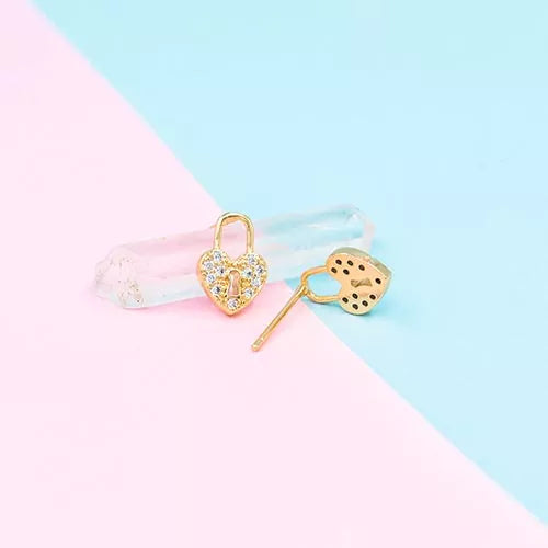 Par de topos en rodio heart padlock