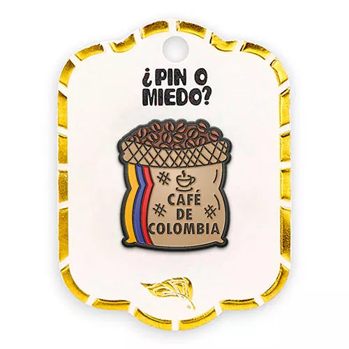 Pin metálico costal de café Colombiano