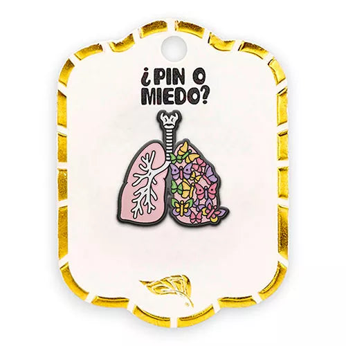 Pin metálico pulmones con mariposas