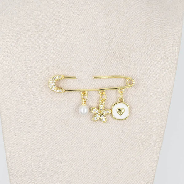 Prendedor en rodio para ropa Pearl Flower