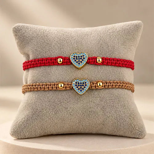 Pulsera Tejida Blue Heart Baño de Rodio