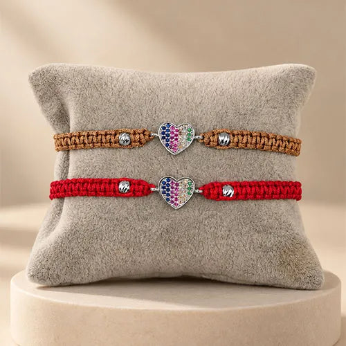 Pulsera Tejida Rainbow Heart Baño de Rodio