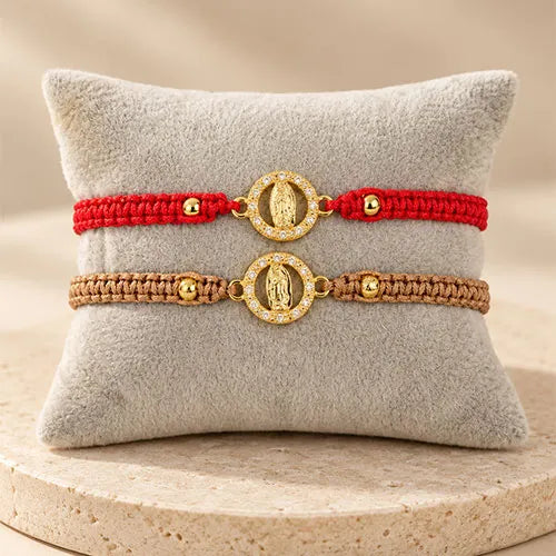 Pulsera Tejida Virgen de Guadalupe Baño de Rodio