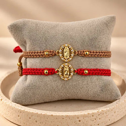 Pulsera Tejida Virgen de Guadalupe Cristales Baño de Rodio