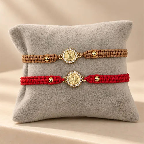 Pulsera Tejida Virgen de Guadalupe Crystal Sun Baño de Rodio