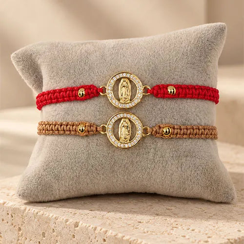 Pulsera Tejida Virgen de Guadalupe Luz Divina Baño de Rodio