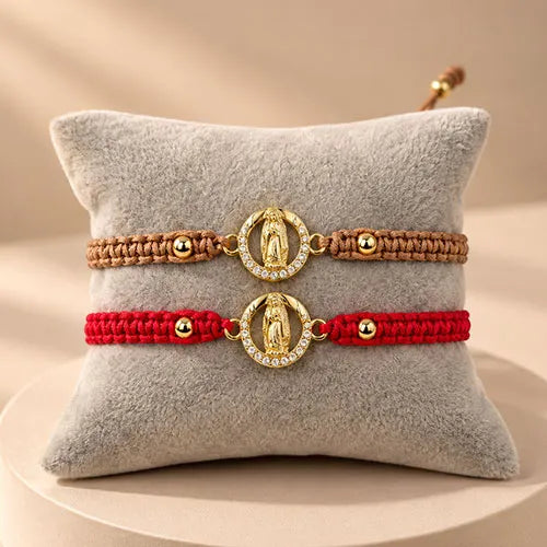 Pulsera Tejida Virgen de Guadalupe Moon Halo Baño de Rodio