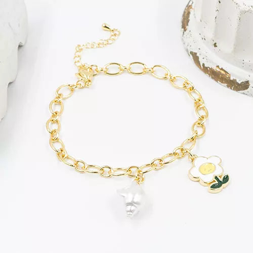Pulsera en rodio flower and shell