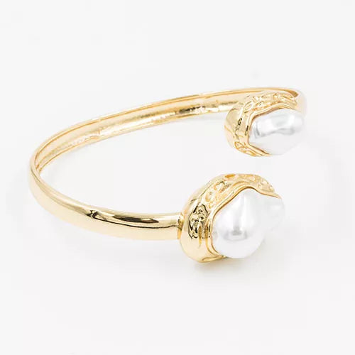 Pulsera en rodio large corrugated double pearl