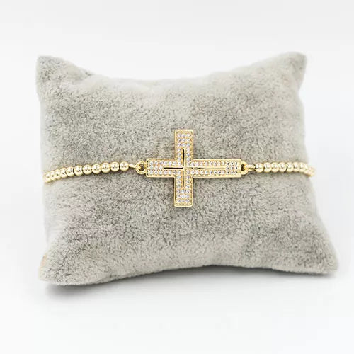 Pulsera en rodio large zircon wall cross
