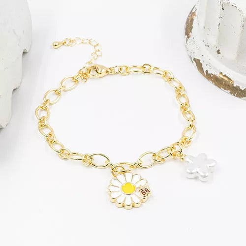 Pulsera en rodio sunflower flower mother of pearl