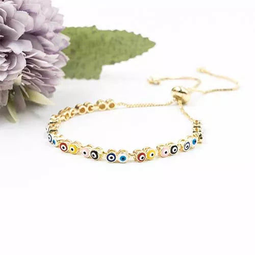 Pulsera en rodio with tuttis Turkish eyes