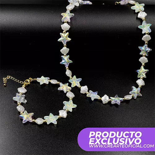Set Pulsera + chocker iridescent seashells