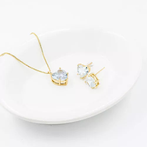 Set en rodio Collar + topos heart crystal